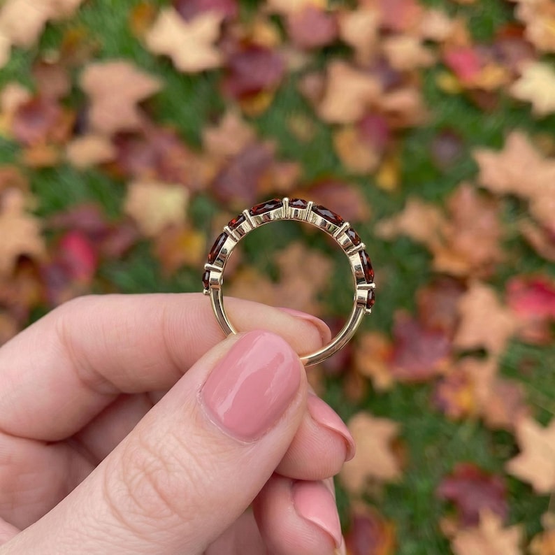 Dainty Garnet Eternity Ring | 14K Gold Stacking Band | January Birthstone Marquise & Round Red Gemstone Delicate Wedding Anniversary Gift image 17