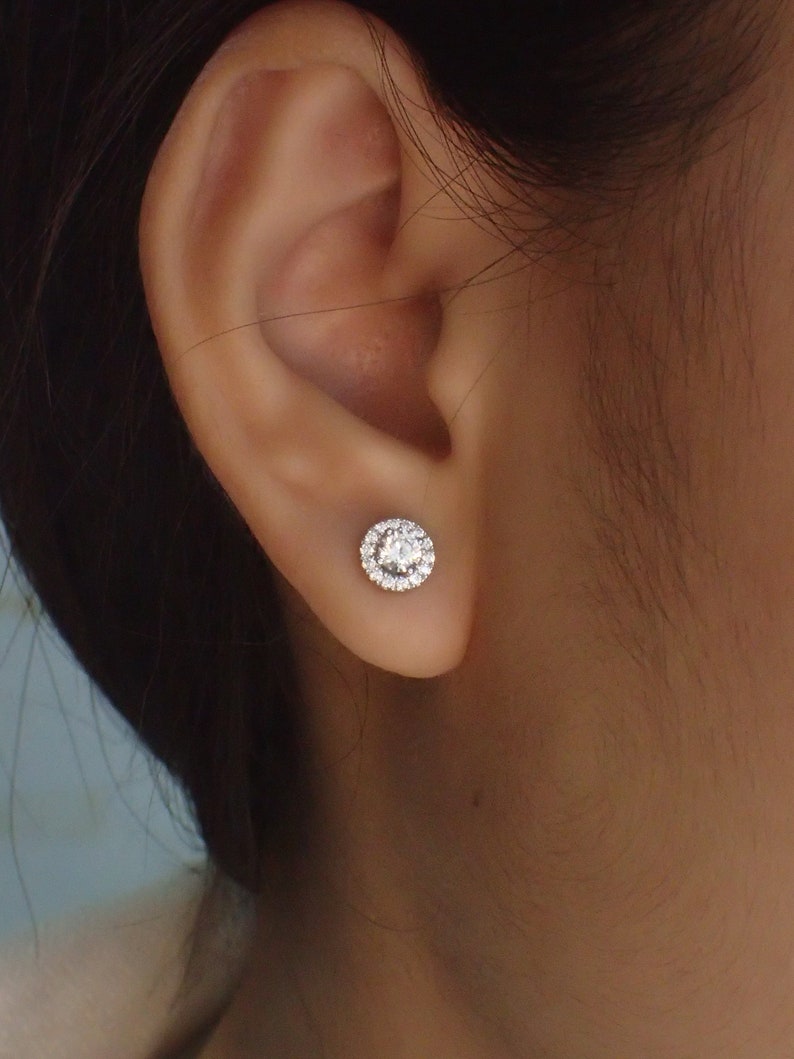 Minimalist Halo Stud Earrings / Diamonds Halo Earrings / Minimalist Earrings / Classic Earrings / Bridesmaid Gift image 5