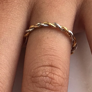 2.0 MM Twist Infinity Ring, 14k Solid Gold Two Tone Ring, Twisted Skinny Wedding Band, Thin Dainty Band, Rope Infinity Band image 9