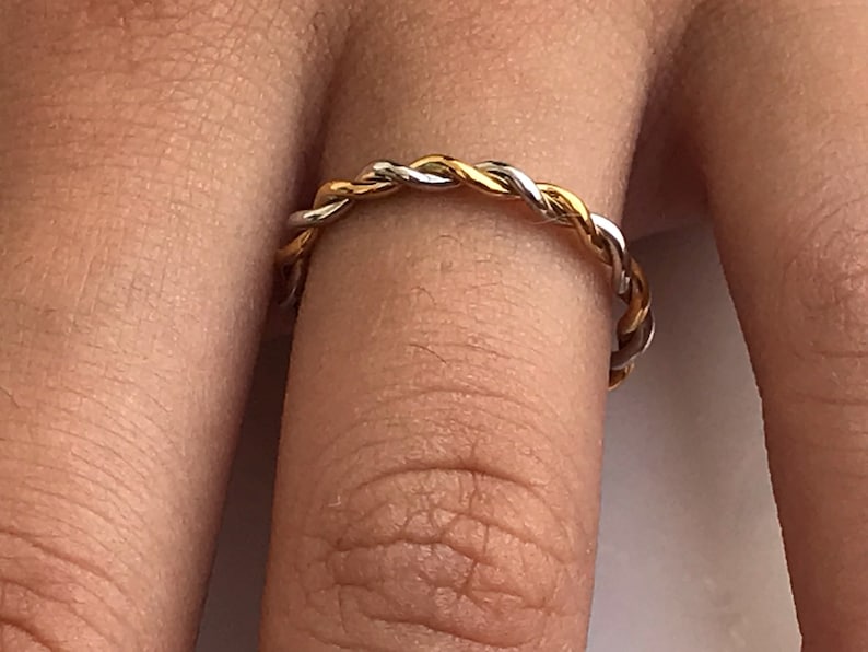 2.0 MM Twist Infinity Ring, 14k Solid Gold Two Tone Ring, Twisted Skinny Wedding Band, Thin Dainty Band, Rope Infinity Band image 9