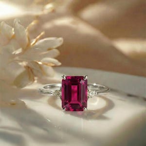 1.75ct Ruby Ring, Emerald Cut Ruby Ring, 14K Gold Statement Ring, Certified Stone Ring, July Birthstone image 6