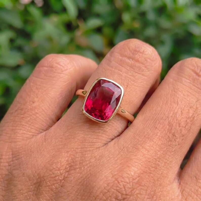 Bezel Set Ruby Ring, Cushion Cut Ruby Statement Ring, July Birthstone Ring, Birthday Gift for Her, Dainty Red Gemstone Ring image 9