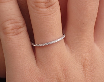 Diamond Eternity Band, 14k Solid Gold Diamond Wedding Band, Full Eternity Micro Pave Band, Dainty Stackable Band 1.3mm