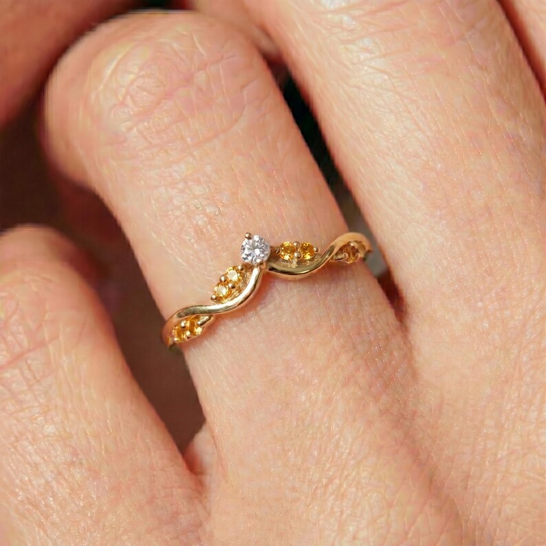 Citrine Curved Wedding Band V Shape Ring Golden Yellow Gemstone Chevron Stacking Ring November Birthstone Bridal Jewelry image 2