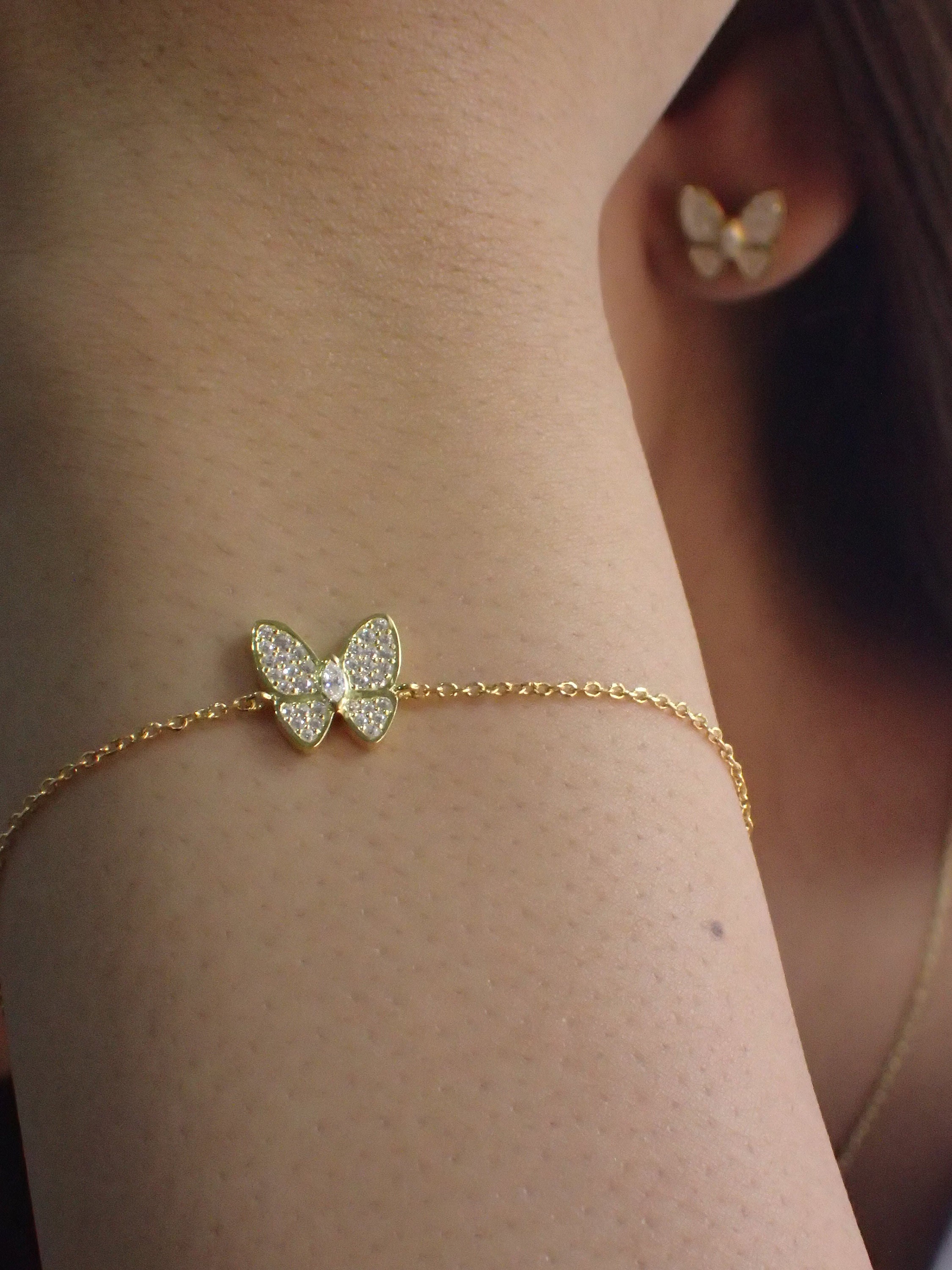 Butterfly Bracelet / Diamonds Butterfly Bracelet / 925