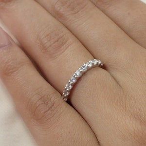 2.0 MM Shared Prong Diamond Wedding Band / 14K Solid Gold  3/4 Eternity Band / Stackable Diamond Ring / Common Prong Ring