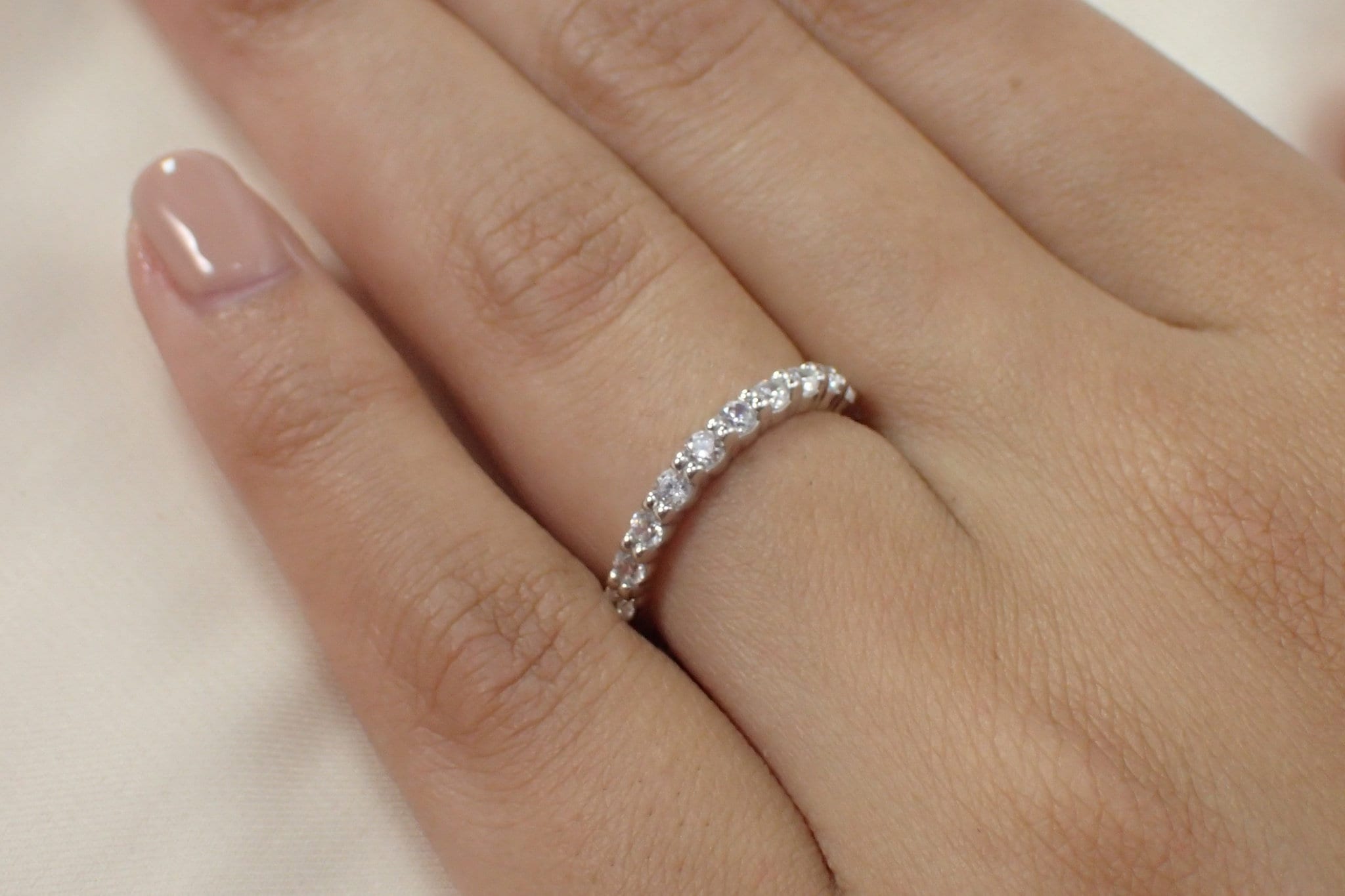 Llife BOTTON BAND RING 16号/SV925 2.0 MM Shared Prong Diamond Wedding Band / 14K Solid Gold 3