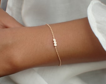 Diamond Bracelet Gift for Girlfriend, Diamond Bracelet for Women, Trio Diamond Bracelet, Bezel Setting in 14k Yellow Gold