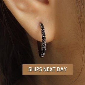 Simulated Black Diamonds Hoop Earrings / Huggies Earrings / Minimalist Eternity CZ Earring / Huggie Hoops Earrings / Mother's Day Gift