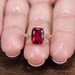 Bezel Set Ruby Ring, Cushion Cut Ruby Statement Ring, July Birthstone Ring, Birthday Gift for Her, Dainty Red Gemstone Ring image 12