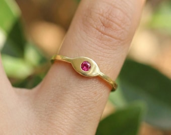 Evil Eye Rubin Ring, Juli Geburtsstein Ring, Evil Eye Schmuck Geschenk für Frauen, Stapelring, Schutzring