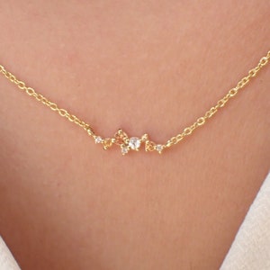Citrine Cluster Necklace with Diamonds, 14k Solid Gold Birthstone Necklace Gift, Daily Wear Necklace, Delicate Cluster Ncecklace