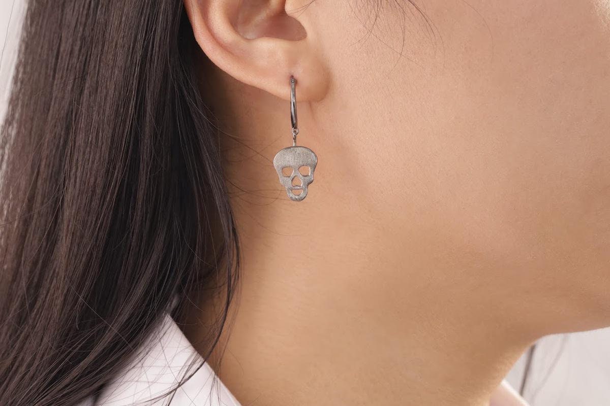 Boucles D'oreilles Tête De Mort En Argent 925 - Style Gothique/halloween - Huggie Hoop - Cadeau Femme