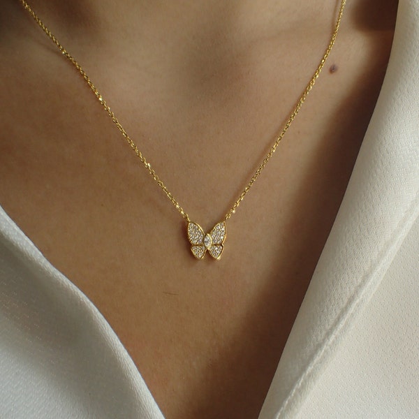 Butterfly Necklace / Diamonds Butterfly Necklace / Daily Wear Necklace / Diamond Necklace