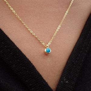 14K Yellow Gold Turquoise Necklace / December Birthstones Gift / Natural Gemstone 2.8mm / Bezel Set Necklace