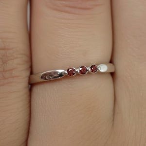 3 Stones Ruby Ring / 14K Solid Gold Ruby Band / Stackable Ruby Ring / July Birthstone Band / Minimalist Stacking Band