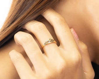 Conjunto de anillos de montaña para parejas, anillo de promesa de montaña, anillos apilables, regalo de aniversario, anillos de pareja para hombres y mujeres