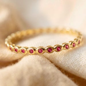 Ruby Eternity Band, Bezel Set Band, 14K Solid Gold Full Eternity Ring, July Birthstone Ring, Delicate Stackable Band