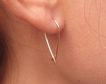 Raindrop Wire Earrings, Minimalist Earrings Gift for Women, 14K