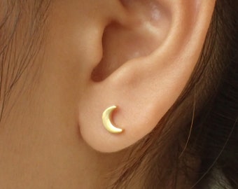 Tiny Moon Stud Earrings, Sterling Silver Half Moon Earrings, Dainty Celestial Jewelry, Minimalist Bridesmaid Gift for Her