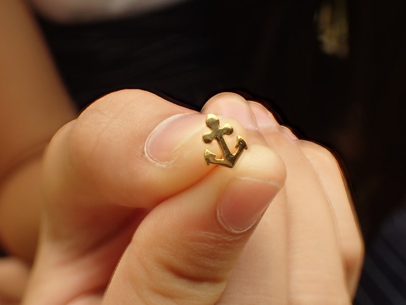 Anchor Stud Earrings 14k Solid Gold Anchor Earrings Tiny Etsy