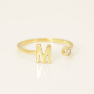 Personalized M Initial Rings, Open Cuff Ring, Dainty Initial Ring, Letter Name Ring, Gold Letter Ring, Stackable Letter Ring