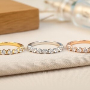 2.0mm Single Prong Diamond Wedding Band, Half Eternity Band Stackable Band, Bridesmaids Gift, Bubble Prong Wedding Ring image 2