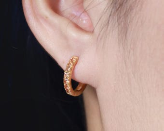 Seven Stone Citrine Huggie Hoop Earrings, November Birthstone Earrings, Dainty Gemstone Hoops, Bridesmaid Gift for Her