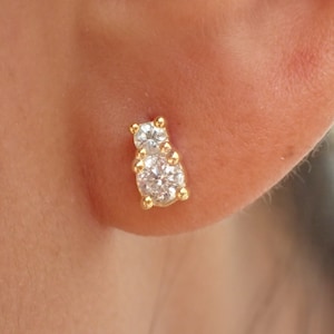 14k Two Stone Earring - Mom and Daughter Earrings - Gift for Mom - Gift for Daughter - April Birthstone Diamond 0.28ctw VS E Diamonds