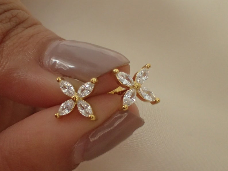 Marquise Stud Earrings / Marquise Cut Diamond Earrings / Minimalist Flower Earrings / Floral Studs / Wedding Gift image 4