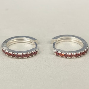 Garnet Hoop Earrings, January Birthstone Gifts, Huggies Hoop Earrings, Minimal Hoop Earrings