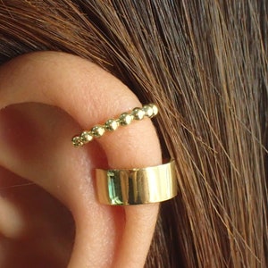 Ear Cuff Earrings / Tiny Beaded Huggie Hoop Earrings / Cartilage Ear Cuff / Gold Plated beaded hoops