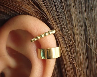 Ear Cuff Earrings / Tiny Beaded Huggie Hoop Earrings / Cartilage Ear Cuff / Gold Plated beaded hoops