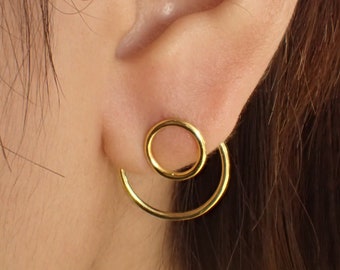 Open Circle Ear Jacket Earrings / 925 Sterling Silver Two Way Earrings /  Geometric Minimal Earrings / Earrings Gift for Her