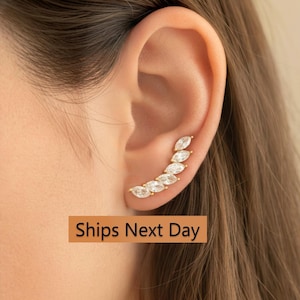 Marquise Ear Climber Earrings/ Ear Crawler Earring / Bridesmaid Ear Crawler / Minimalist Earring / Bridal Earrings / Holiday Gift for Her