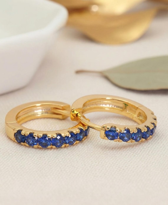 Orecchini A Cerchio In Argento 925 Con Pietra Portafortuna Zaffiro Per Settembre, Ipoallergenici, In Elegante Confezione Regalo - 2
