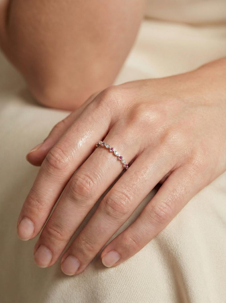 Art Deco Ruby Full Eternity Band Square Marquise Ruby Vintage Inspired ...