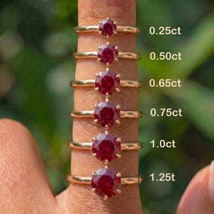 Delicate Ruby Solitaire Ring in 14K Gold, Dainty Red Gemstone Engagement Ring, July Birthstone Jewelry, Anniversary Gift
