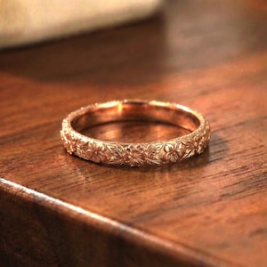 Anello nuziale floreale con primula viola, anello antico in oro semplice 10K/14K/18K con fiore unico, anello con fiore di nascita di febbraio immagine 6