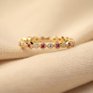 Art Deco Ruby and Moissanite Eternity Band, Square Marquise Full Eternity Band, Solid Gold Platinum Pt950