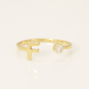 Personalized F Initial Rings, Open Cuff Ring, Dainty Initial Ring, Letter Name Ring, Gold Letter Ring, Stackable Letter Ring