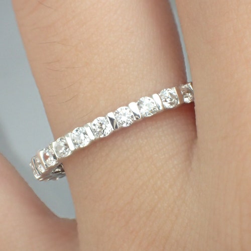 Bar Set Eternity Wedding Band White Gold Bar Set Band Platinum Etsy