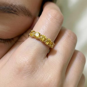 Yellow Sapphire Wedding Band 3.50ctw 7 Stone Anniversary Ring Yellow Gemstone Eternity Band September Birthstone image 1