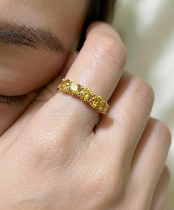 Yellow Sapphire Wedding Band 3.50ctw 7 Stone Anniversary Ring Yellow Gemstone Eternity Band September Birthstone