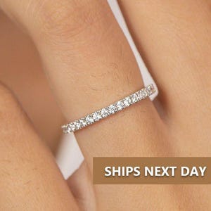 1.8mm Micro Pave Eternity Diamond Ring, Delicate Diamond Wedding Band, Full Eternity Stacking Ring, Anniversary Gift