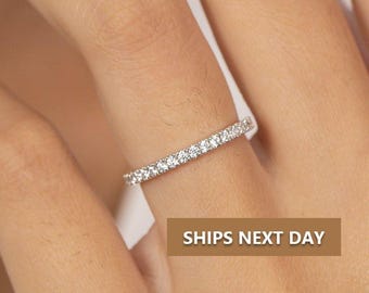 1.8mm Micro Pave Eternity Diamond Ring, Delicate Diamond Wedding Band, Full Eternity Stacking Ring, Anniversary Gift