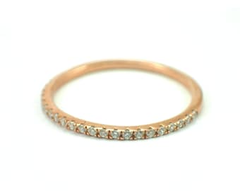 Micro Pave Half Eternity Band, Thin Dainty Diamond Wedding Band, Rose Gold Wedding Band, Stackable Wedding Ring