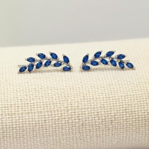 Blue Sapphire Earring Climber / September Birthstone Gift / Marquise Ear Crawlers Earrings / Ear Climber Earrings / Bridesmaid Gift image 5