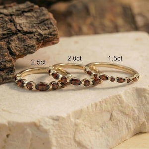 Dainty Garnet Eternity Ring | 14K Gold Stacking Band | January Birthstone Marquise & Round Red Gemstone Delicate Wedding Anniversary Gift image 7