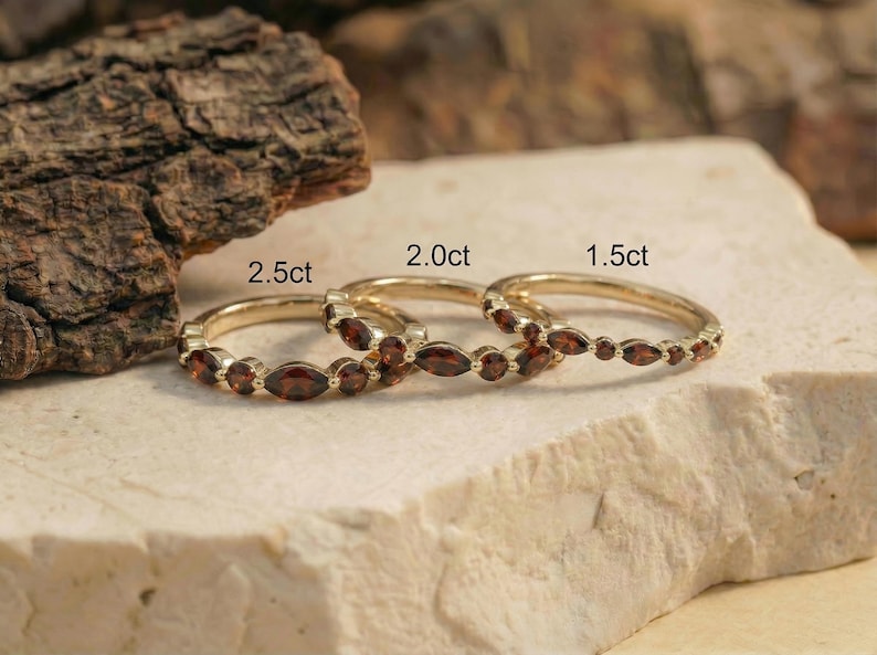 Dainty Garnet Eternity Ring | 14K Gold Stacking Band | January Birthstone Marquise & Round Red Gemstone Delicate Wedding Anniversary Gift image 7